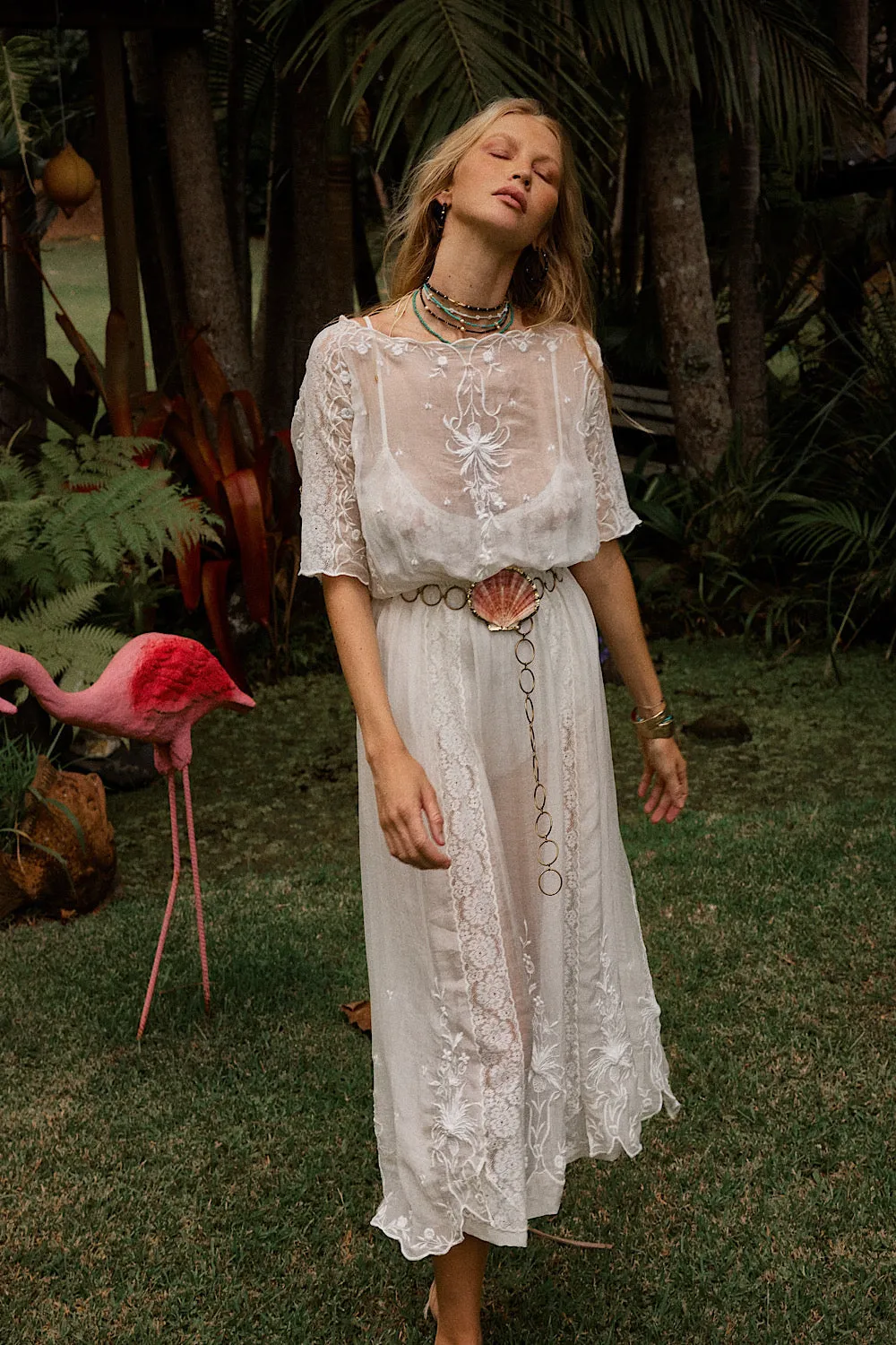 Natural Mystic Silk/Cotton Embroidered Maxi Dress