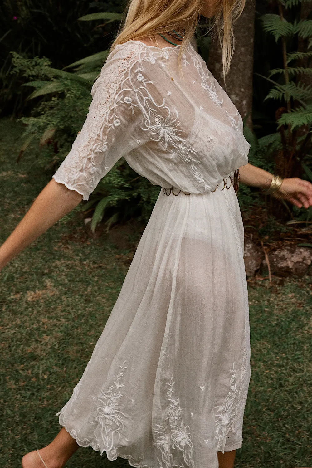 Natural Mystic Silk/Cotton Embroidered Maxi Dress