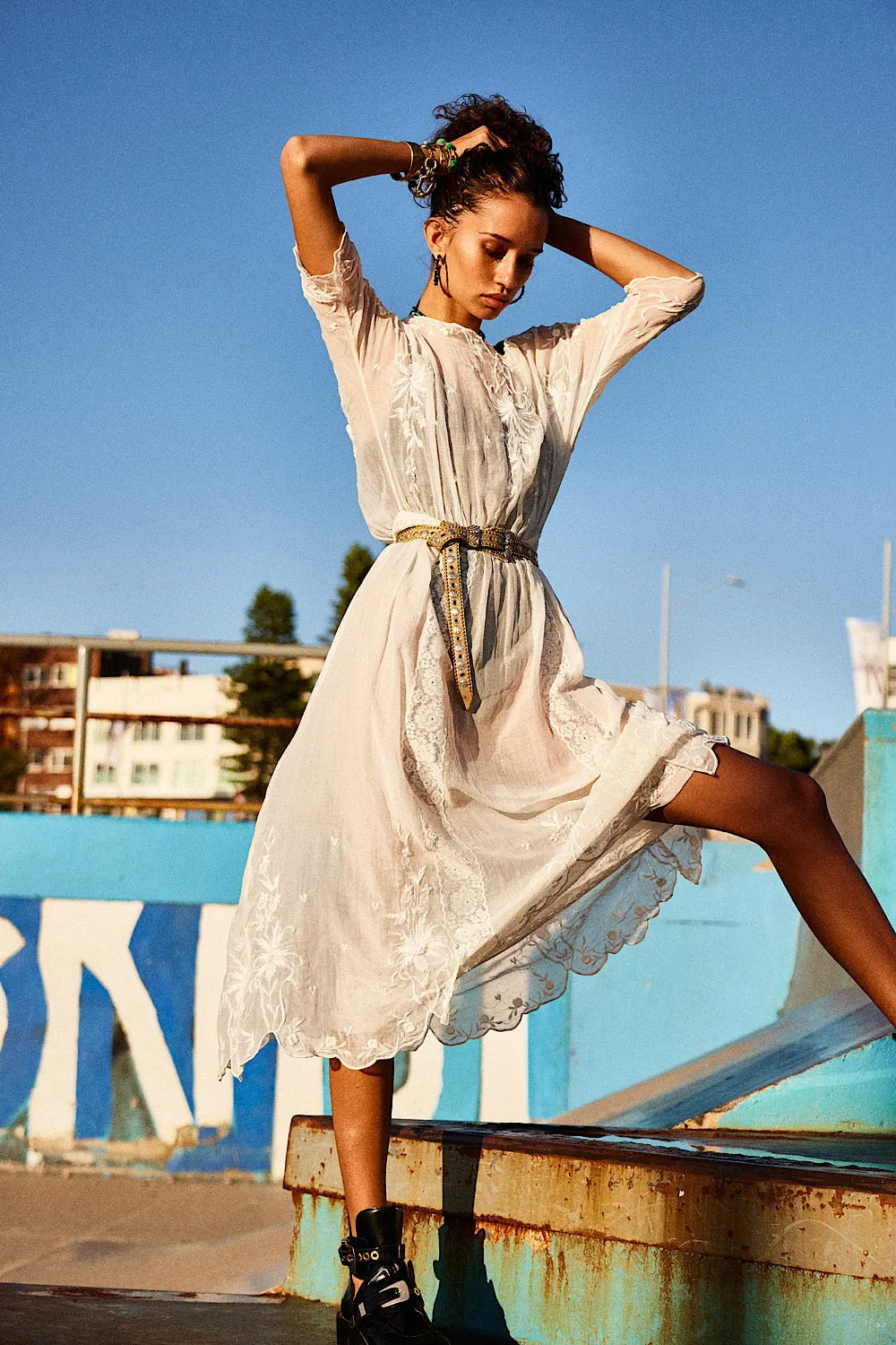 Natural Mystic Silk/Cotton Embroidered Maxi Dress