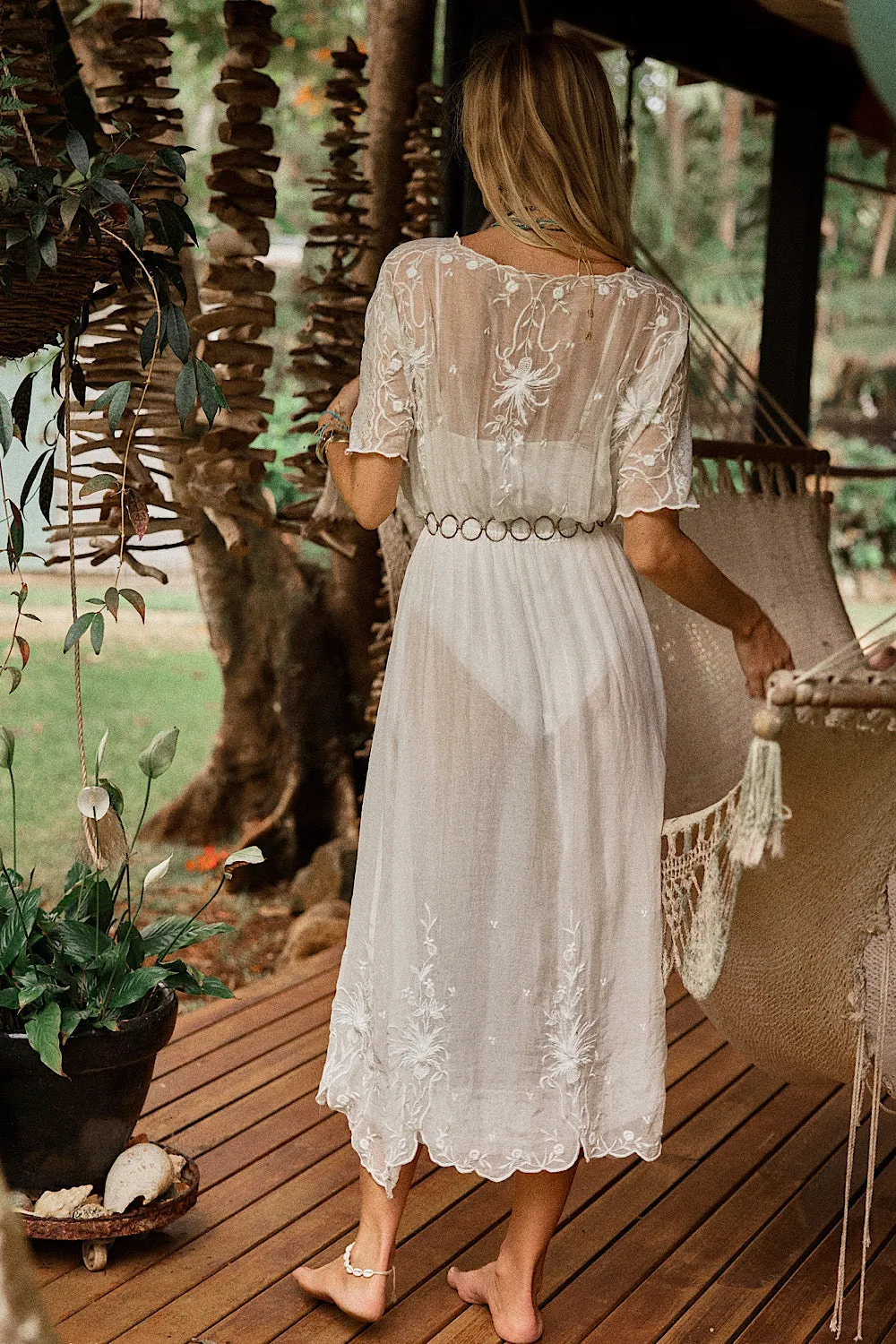 Natural Mystic Silk/Cotton Embroidered Maxi Dress