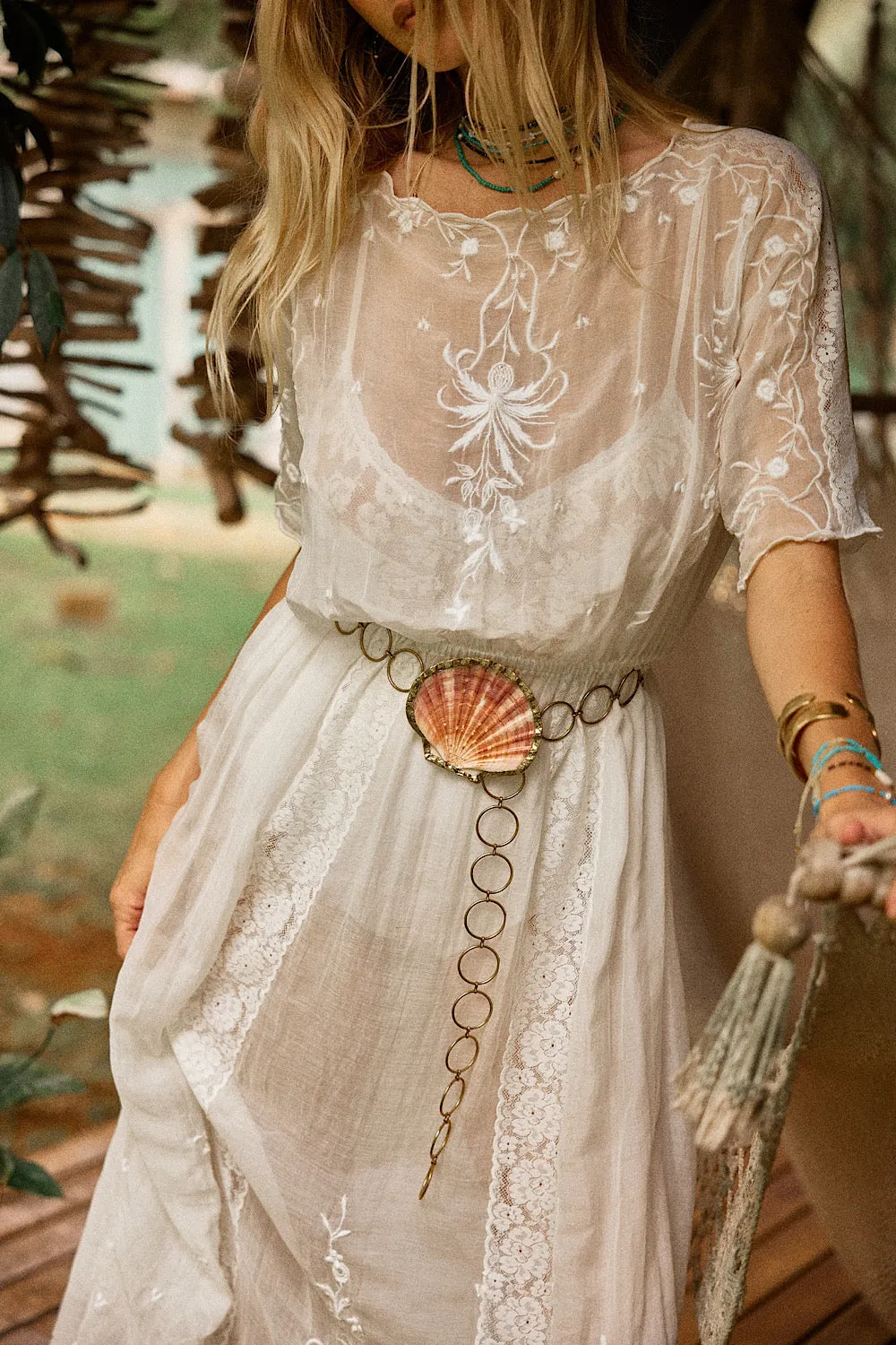 Natural Mystic Silk/Cotton Embroidered Maxi Dress
