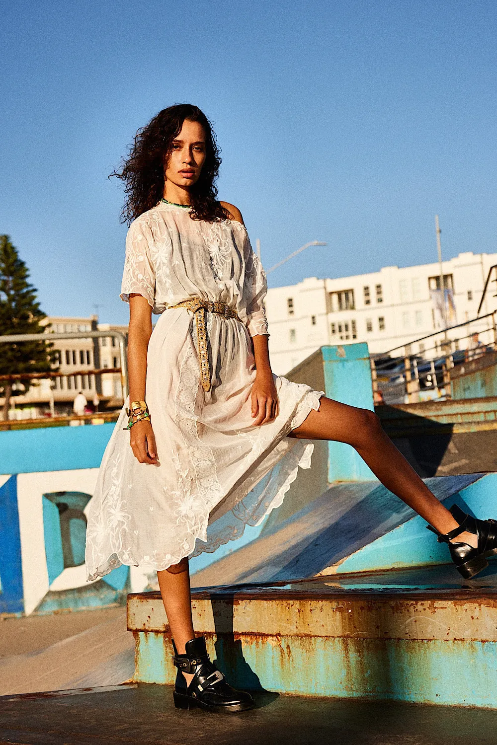 Natural Mystic Silk/Cotton Embroidered Maxi Dress