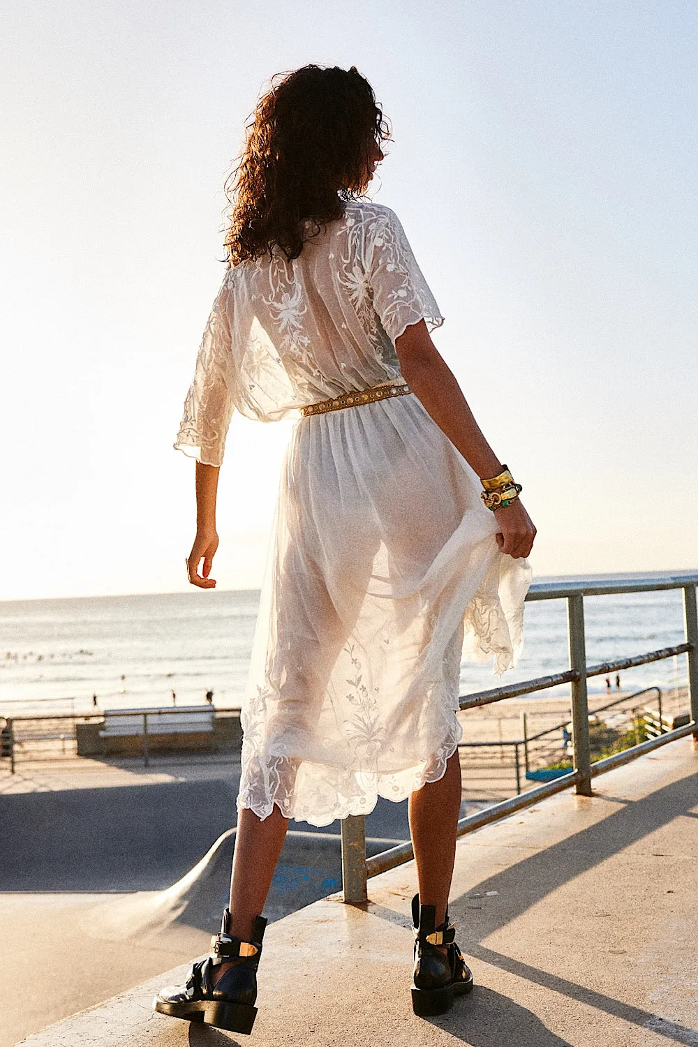 Natural Mystic Silk/Cotton Embroidered Maxi Dress