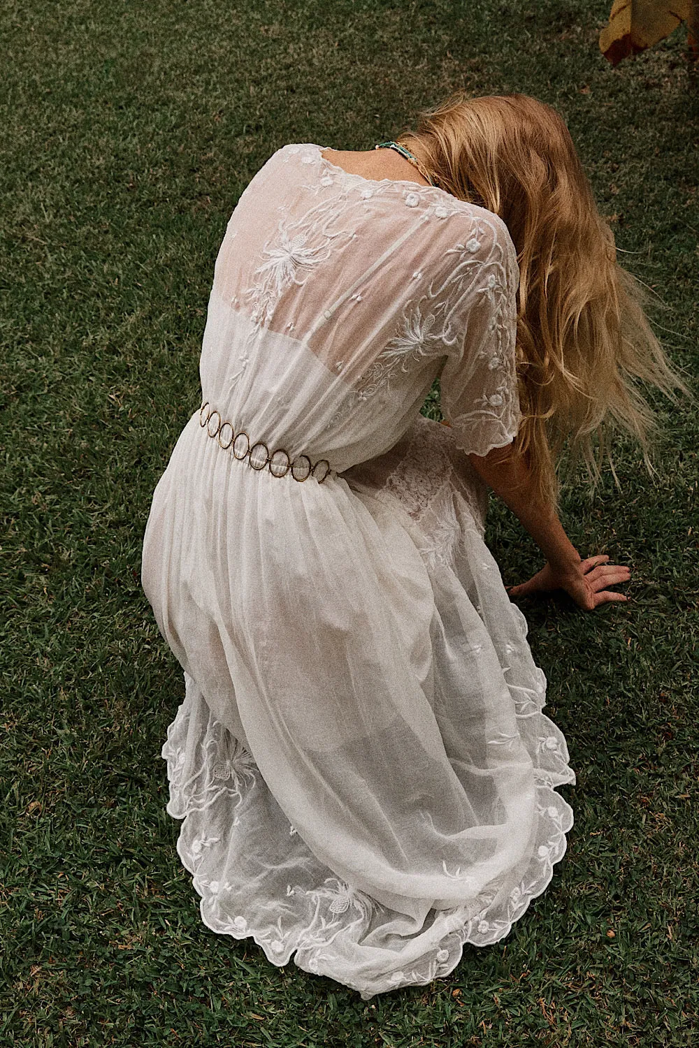 Natural Mystic Silk/Cotton Embroidered Maxi Dress