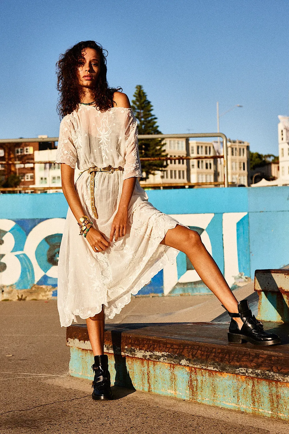 Natural Mystic Silk/Cotton Embroidered Maxi Dress