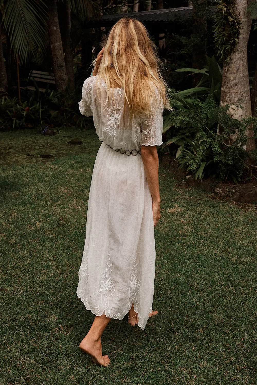 Natural Mystic Silk/Cotton Embroidered Maxi Dress