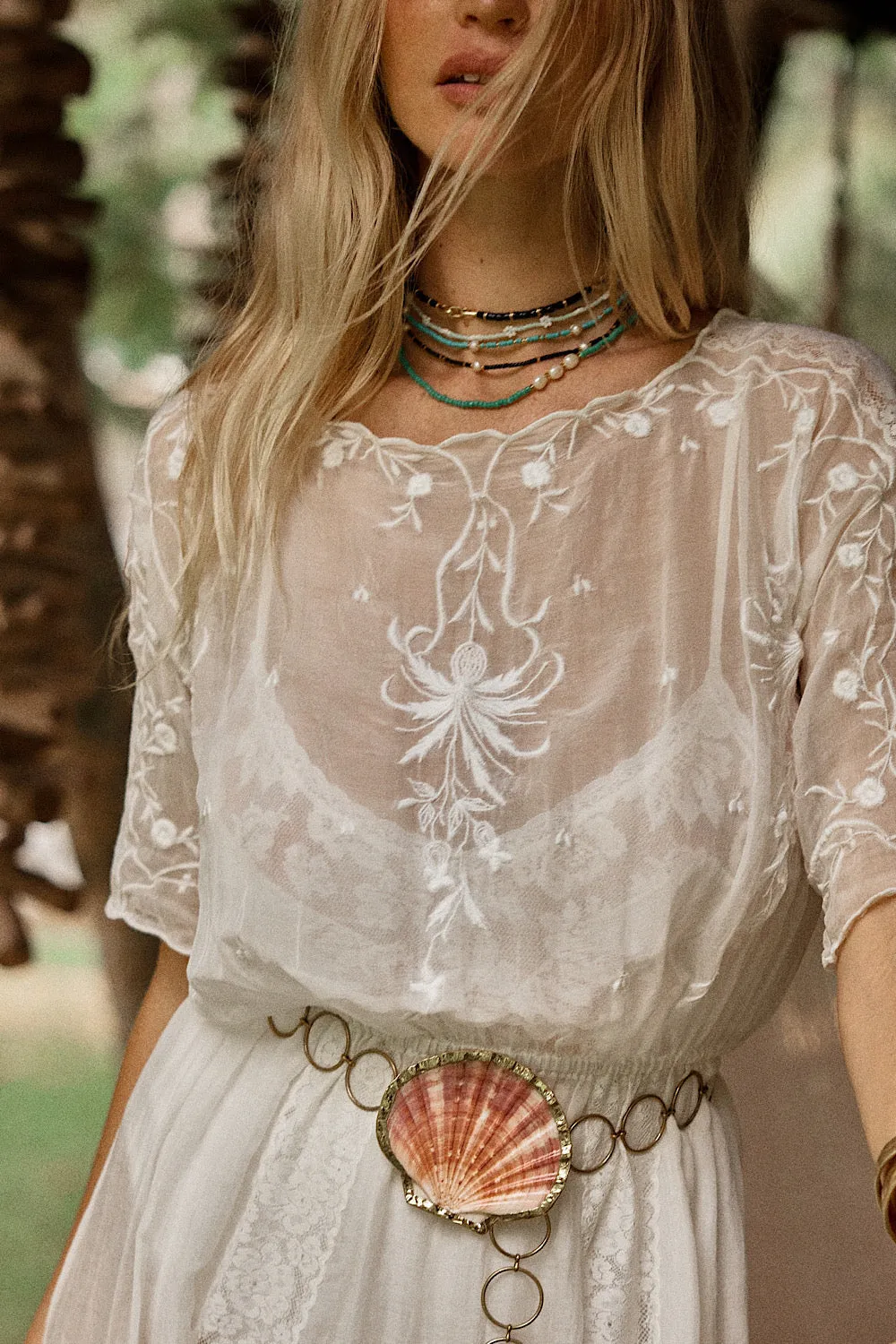 Natural Mystic Silk/Cotton Embroidered Maxi Dress