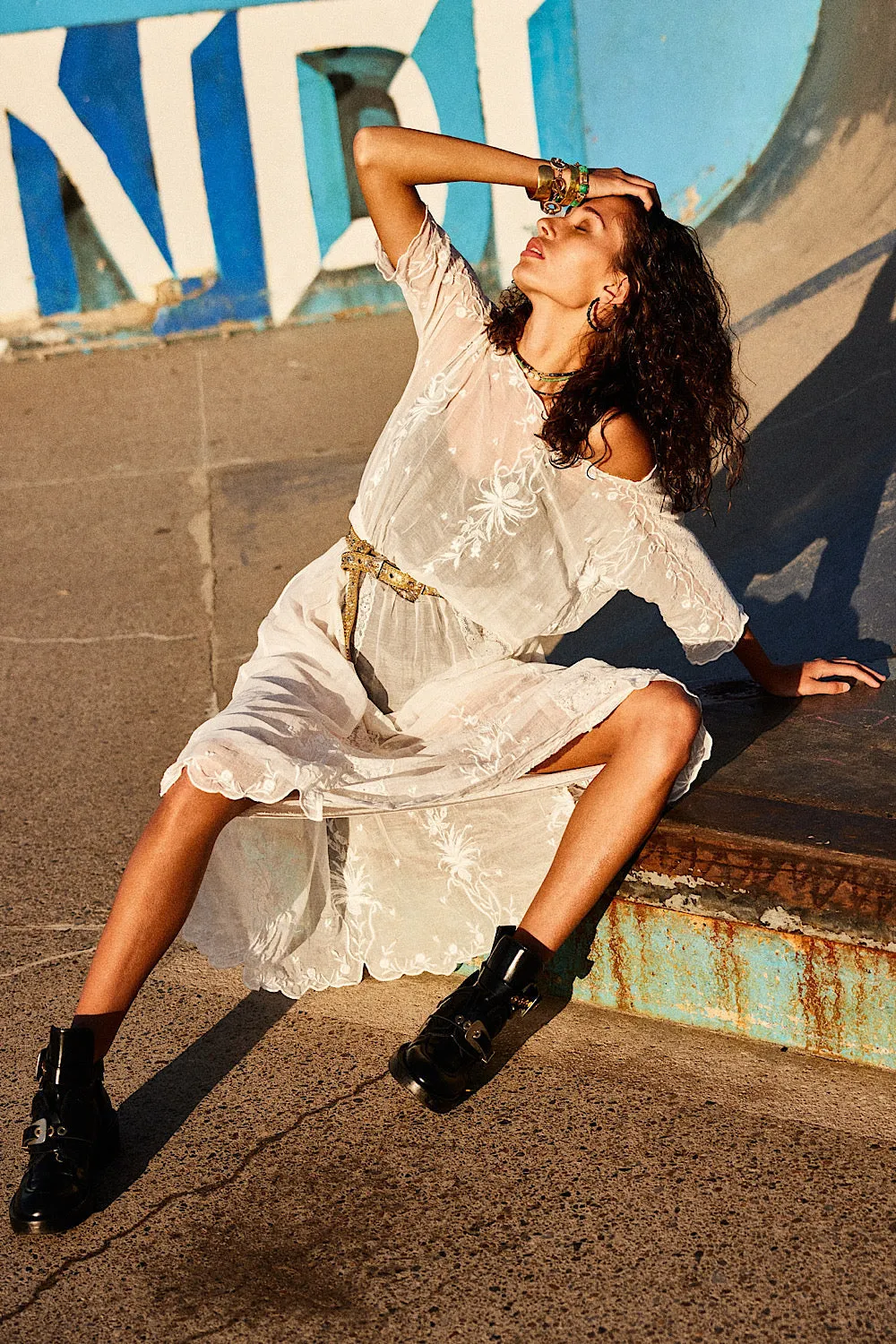 Natural Mystic Silk/Cotton Embroidered Maxi Dress