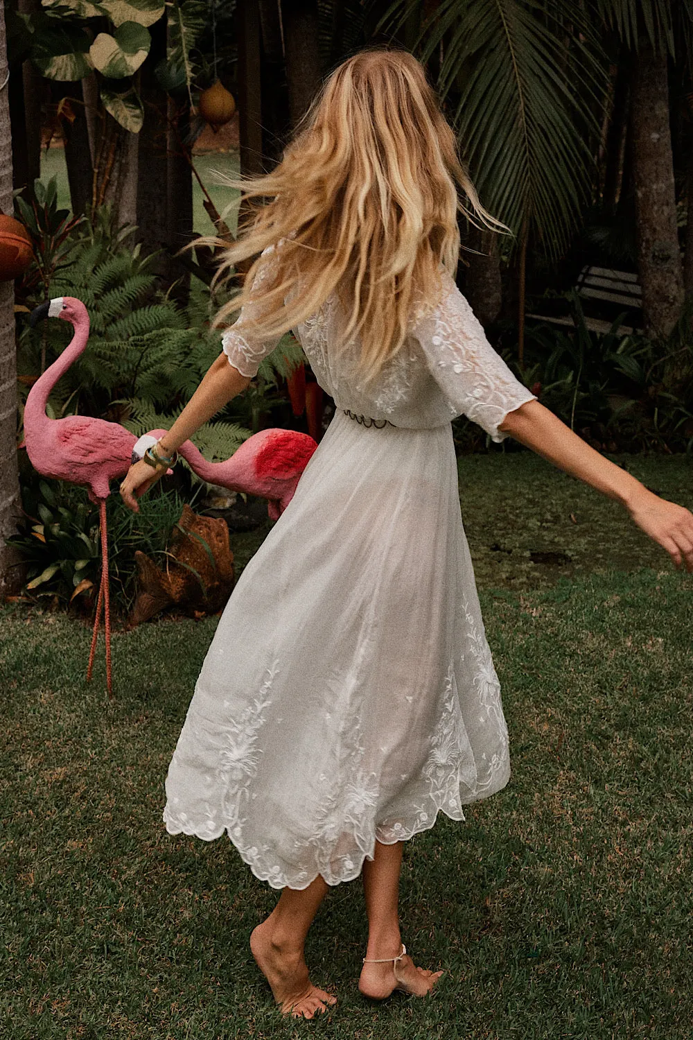 Natural Mystic Silk/Cotton Embroidered Maxi Dress