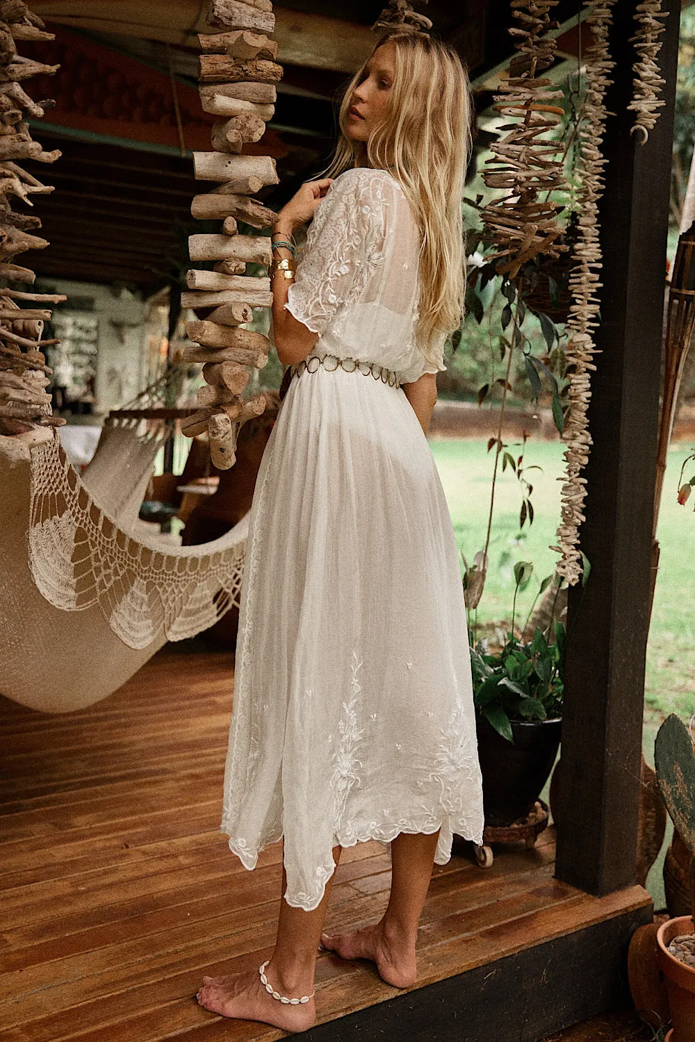 Natural Mystic Silk/Cotton Embroidered Maxi Dress