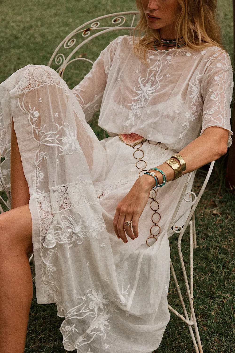 Natural Mystic Silk/Cotton Embroidered Maxi Dress