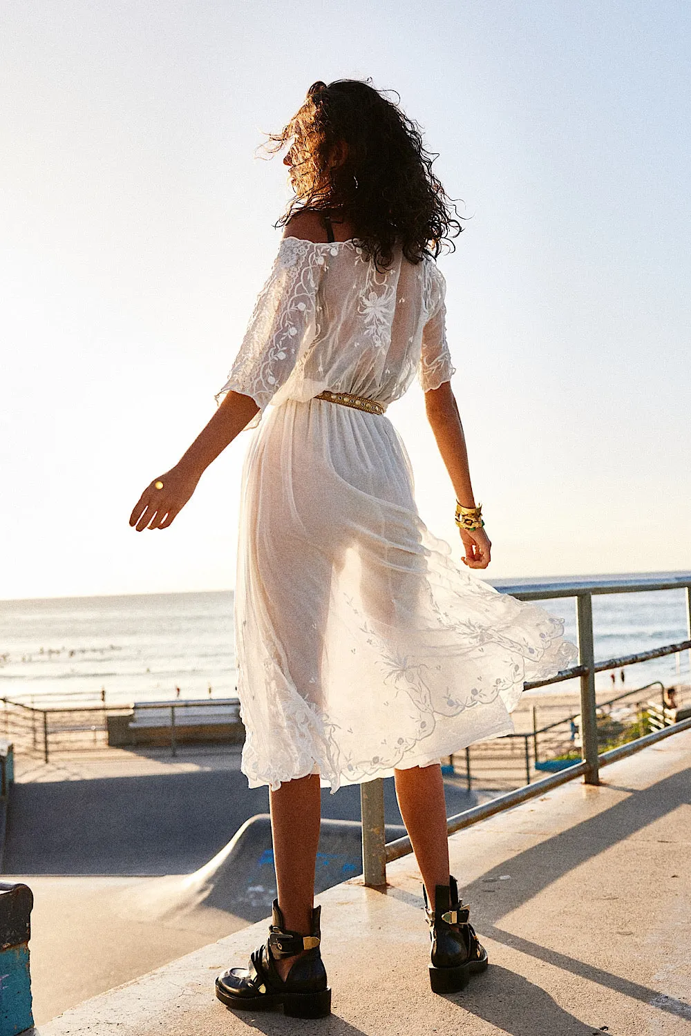 Natural Mystic Silk/Cotton Embroidered Maxi Dress