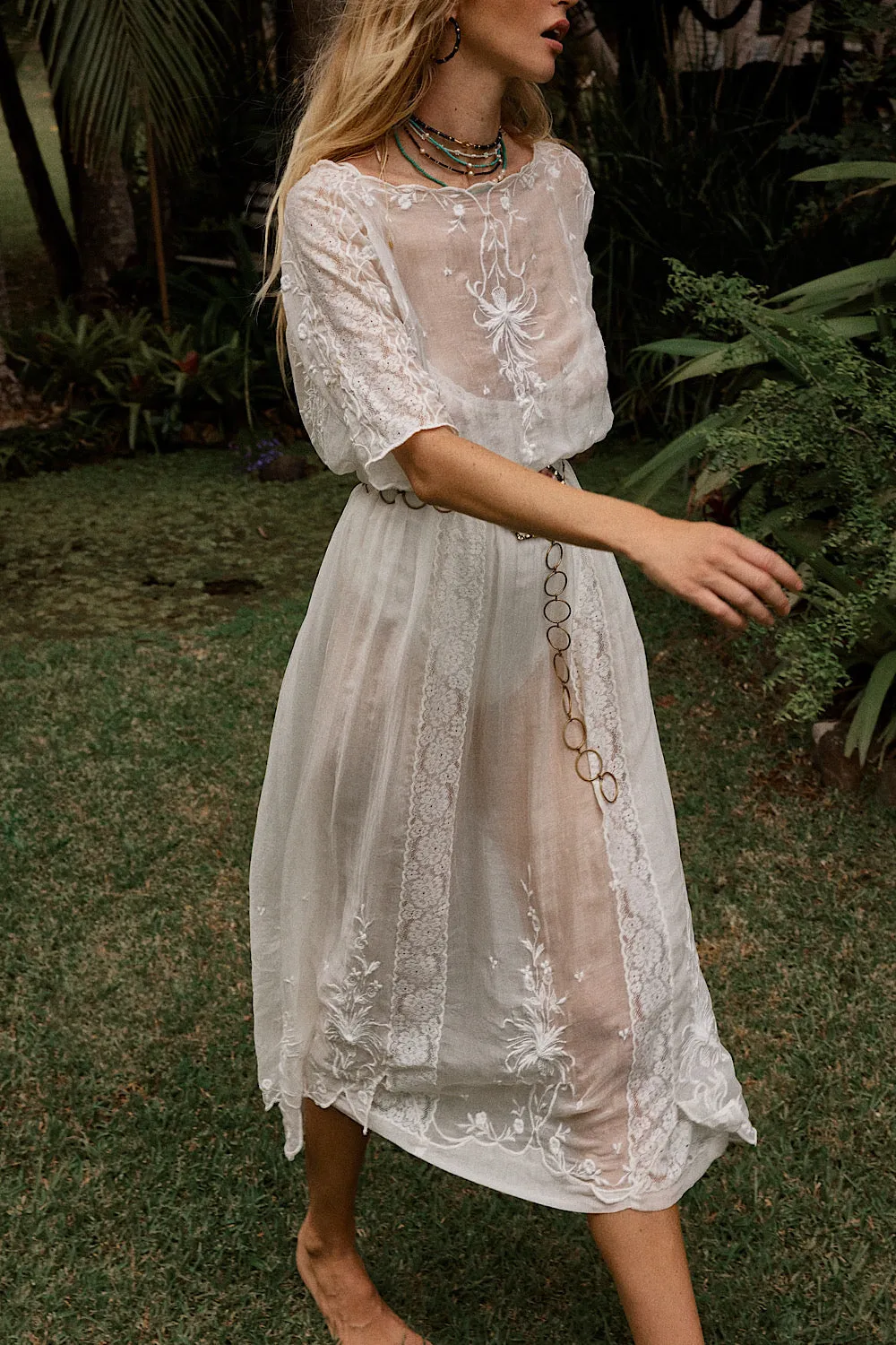 Natural Mystic Silk/Cotton Embroidered Maxi Dress