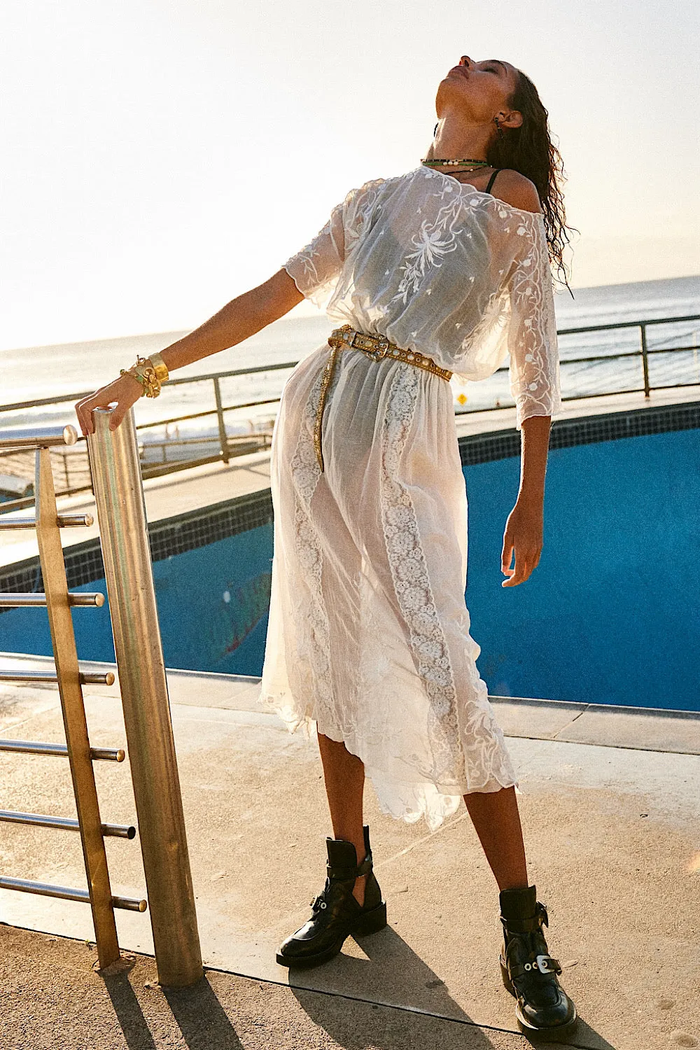 Natural Mystic Silk/Cotton Embroidered Maxi Dress