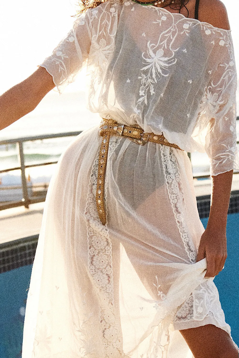 Natural Mystic Silk/Cotton Embroidered Maxi Dress