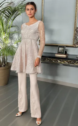 Net Embroidered Peplum With Trouser