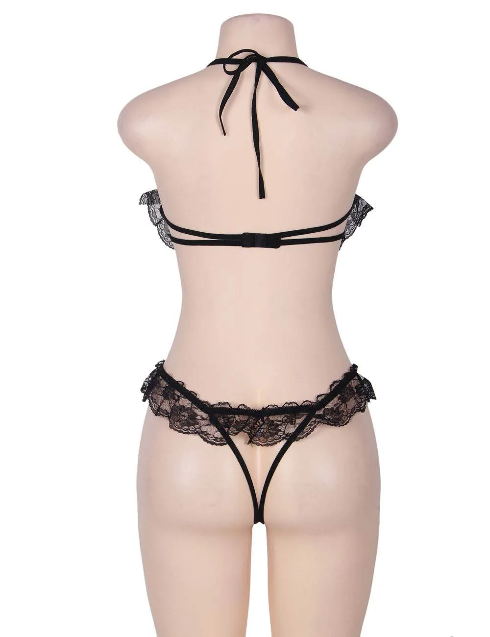 New Red & Black Lace Halter Babydoll Showing Nipples