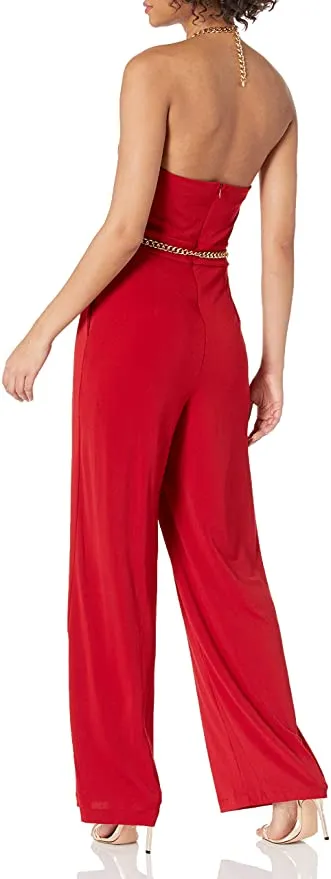 New with tags! GUESS women's Halter Madeline Key Hole Wideleg Jumpsuit, Roaring Red, Sz M! Retails $150 