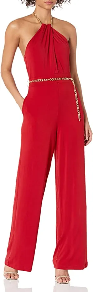 New with tags! GUESS women's Halter Madeline Key Hole Wideleg Jumpsuit, Roaring Red, Sz M! Retails $150 