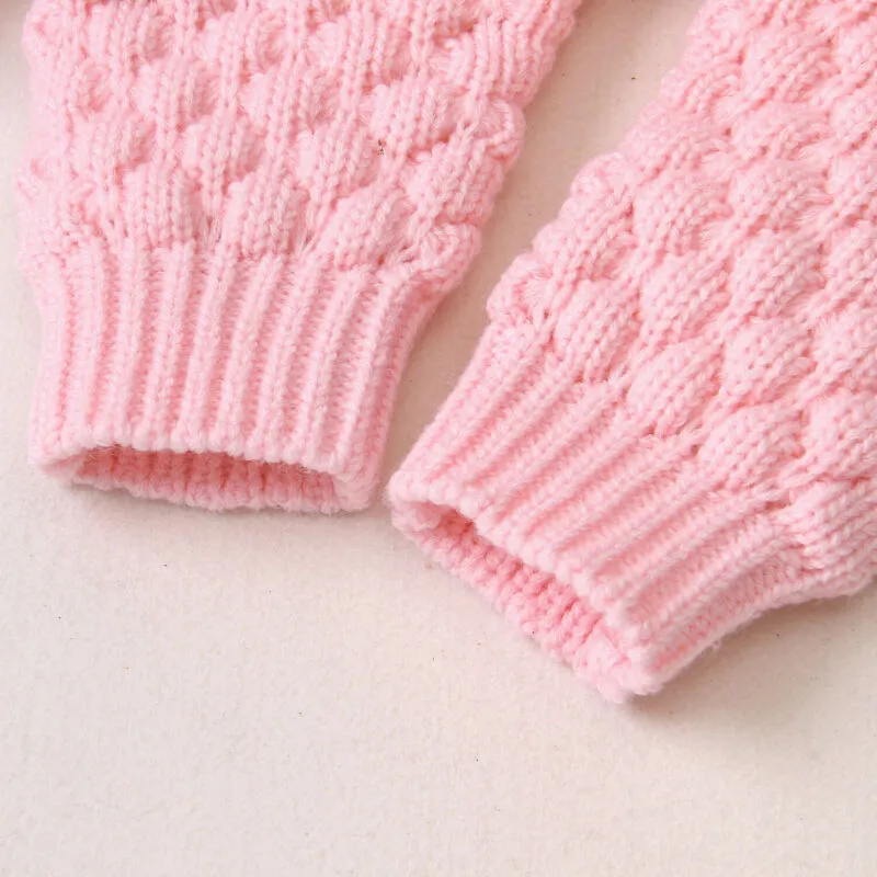 Newborn Infant Unisex Autumn-Winter Knitted Jumpsuit with a Hood - White, Pink