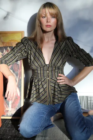Nia Top / Olive Woven Stripe Cotton