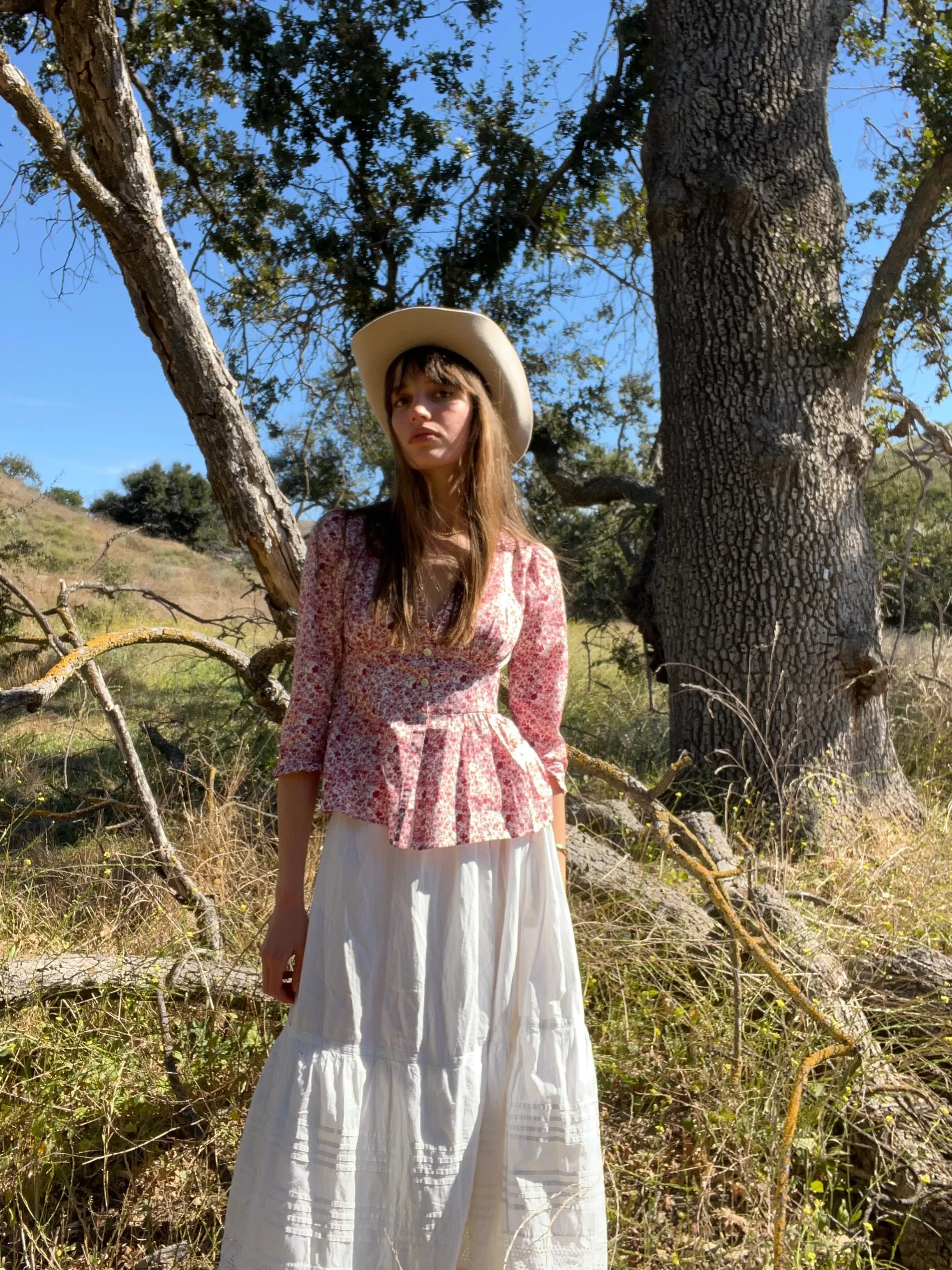 Nia Top / Pink   Milkly White Liberty Floral Cotton with Ruffle