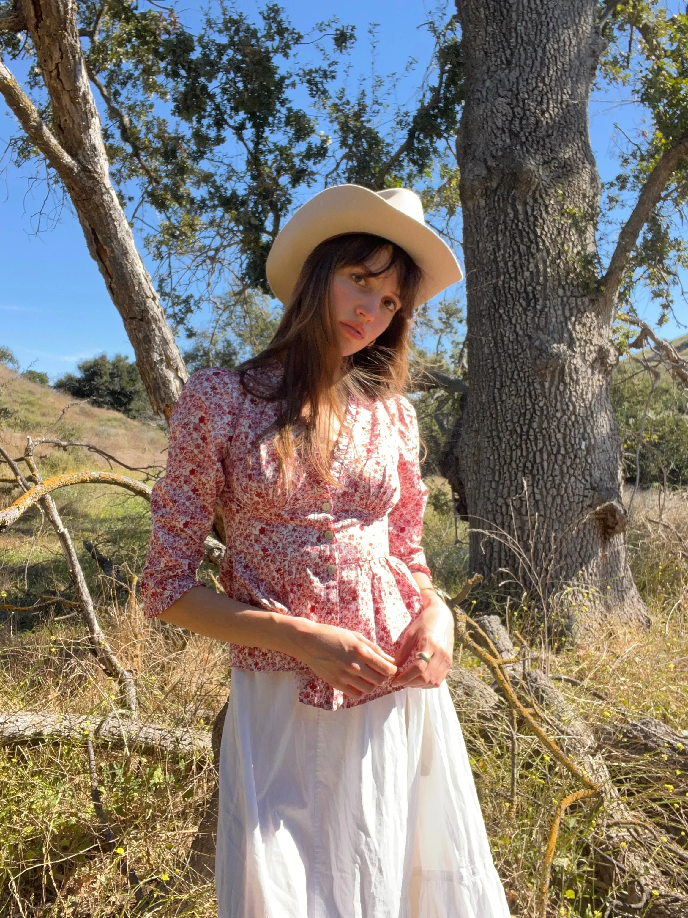 Nia Top / Pink   Milkly White Liberty Floral Cotton with Ruffle