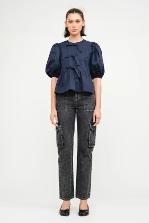 norah blouse with three ties - navy