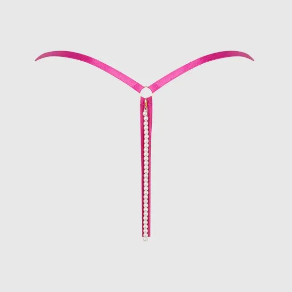 Nova Blacklight Lace Crotchless Pearl G-String - Pink Dragon -