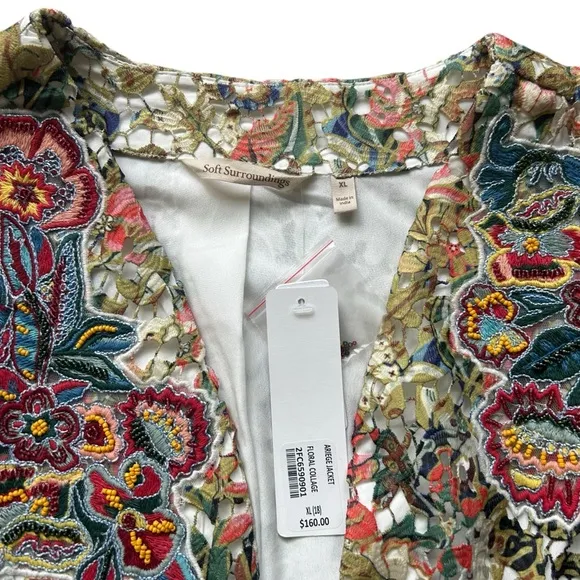 NWT Soft Surroundings Ariege floral lace embroidered blazer cardigan size XL