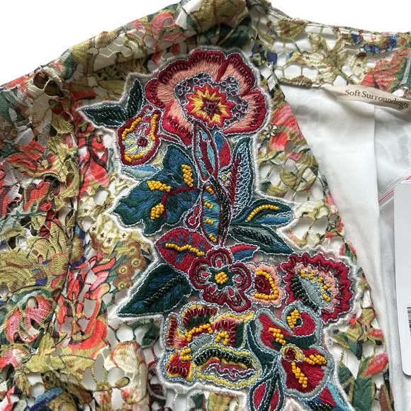 NWT Soft Surroundings Ariege floral lace embroidered blazer cardigan size XL