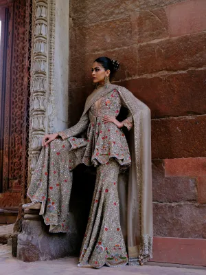Nyra golden beige peplum set