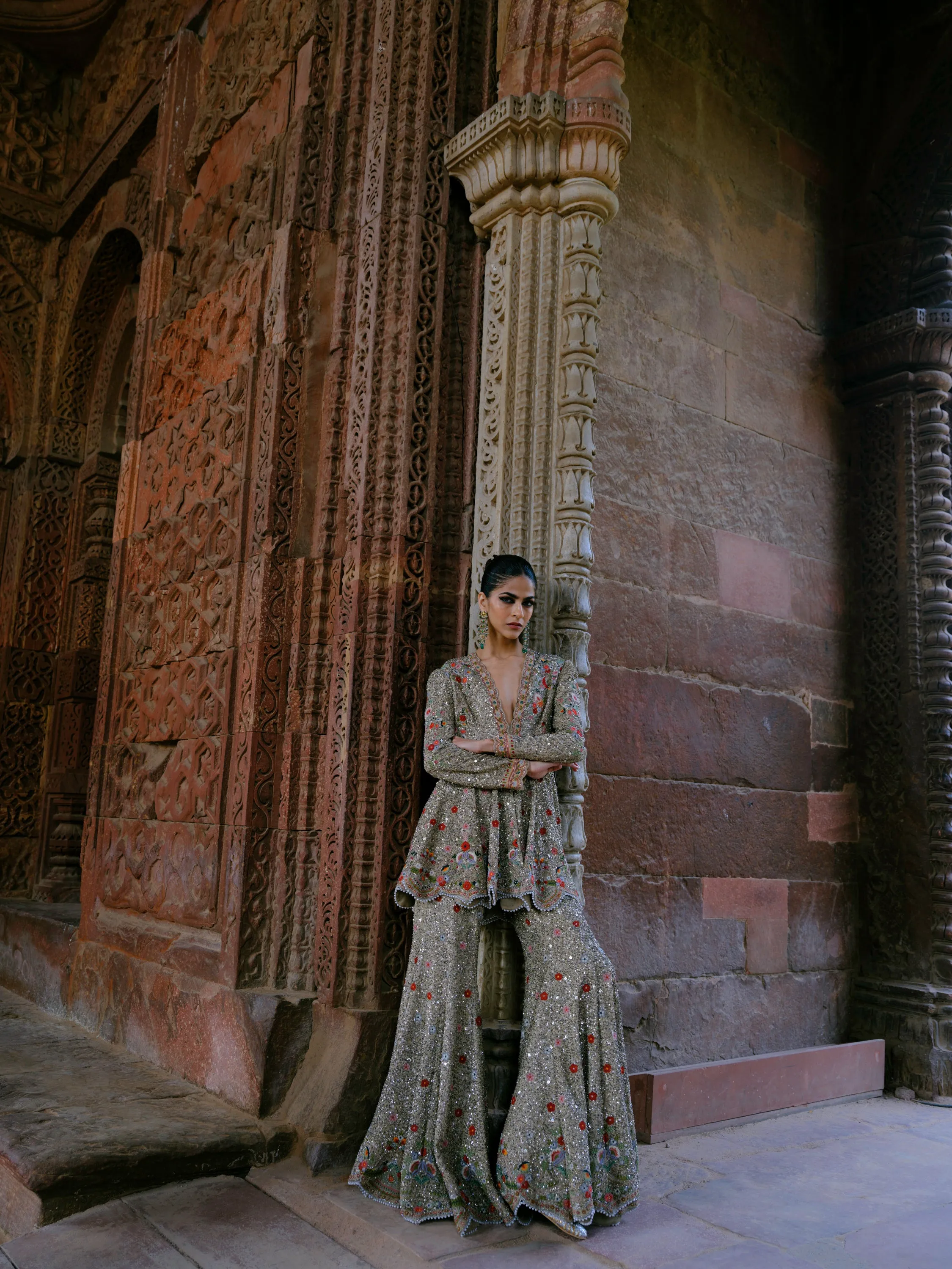 Nyra golden beige peplum set