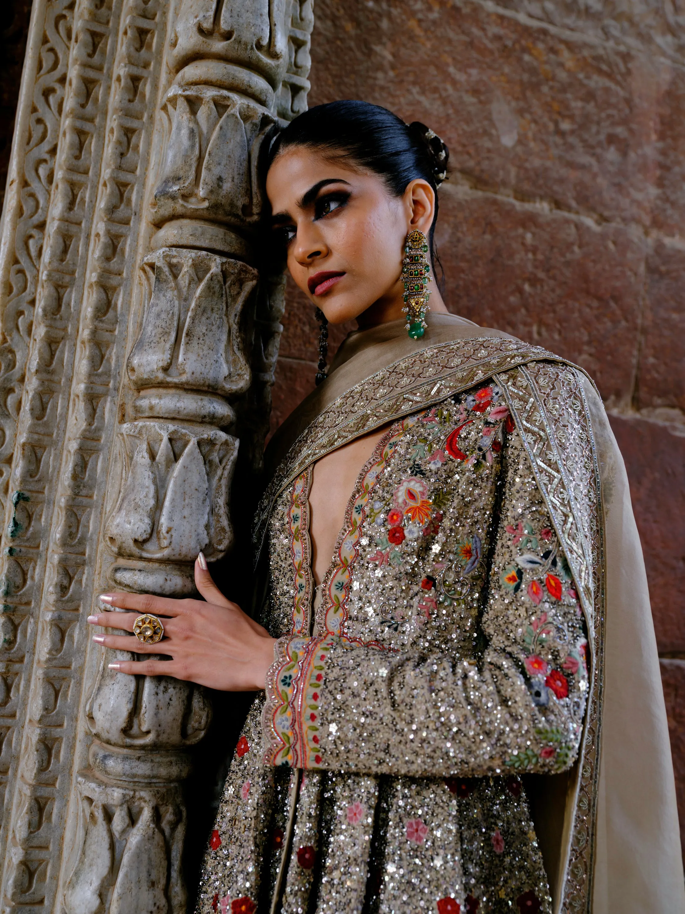 Nyra golden beige peplum set
