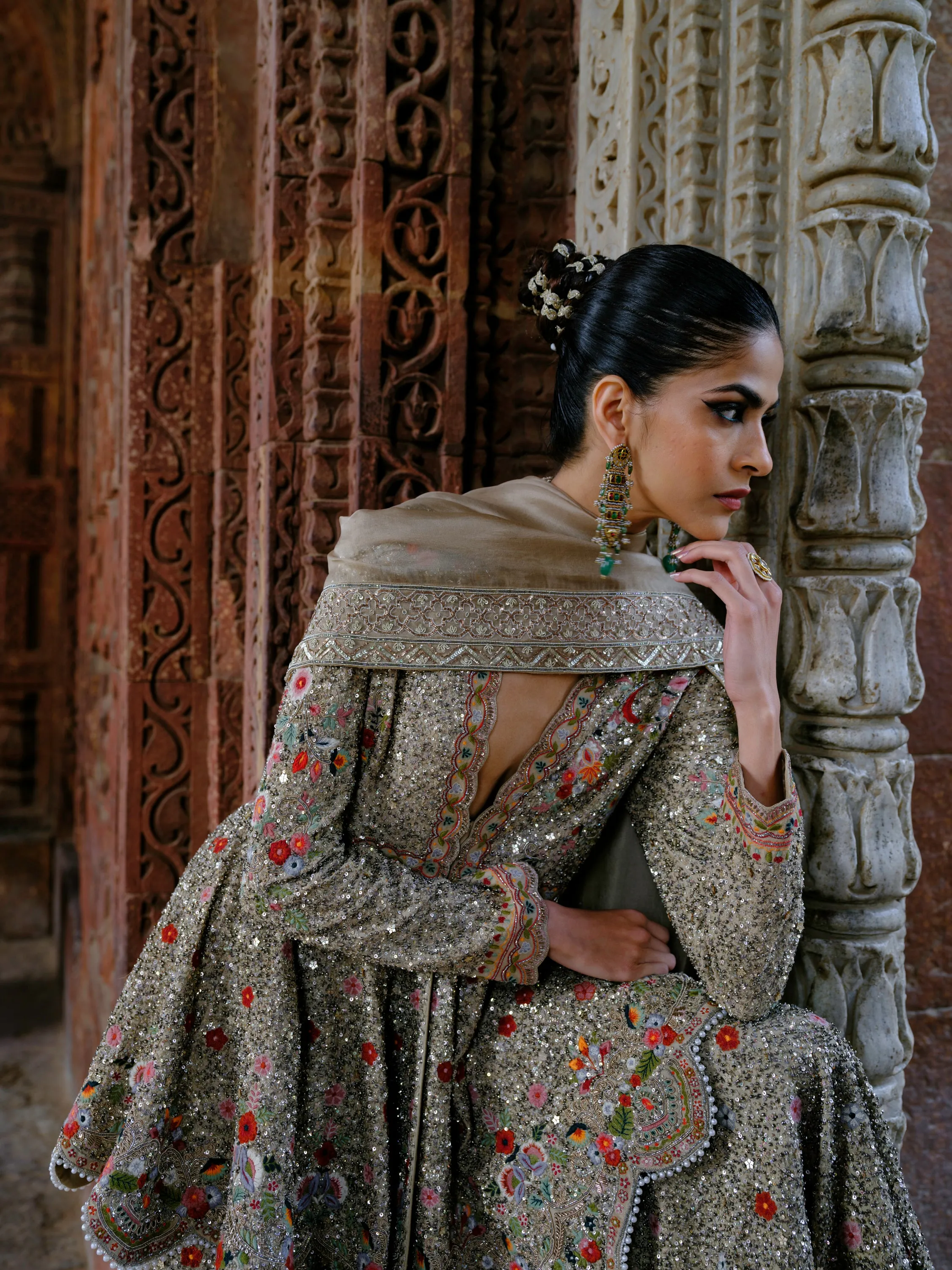 Nyra golden beige peplum set
