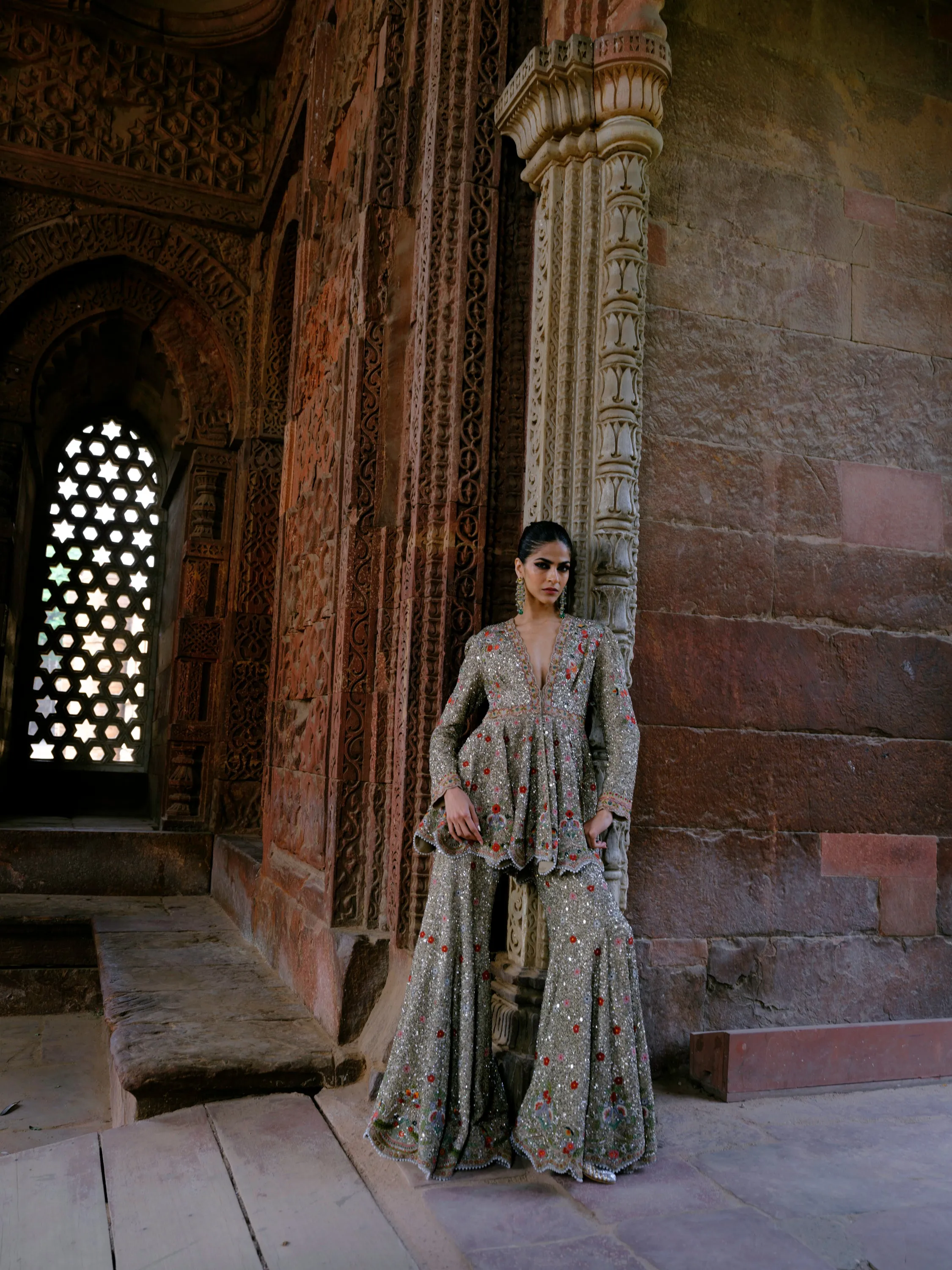 Nyra golden beige peplum set