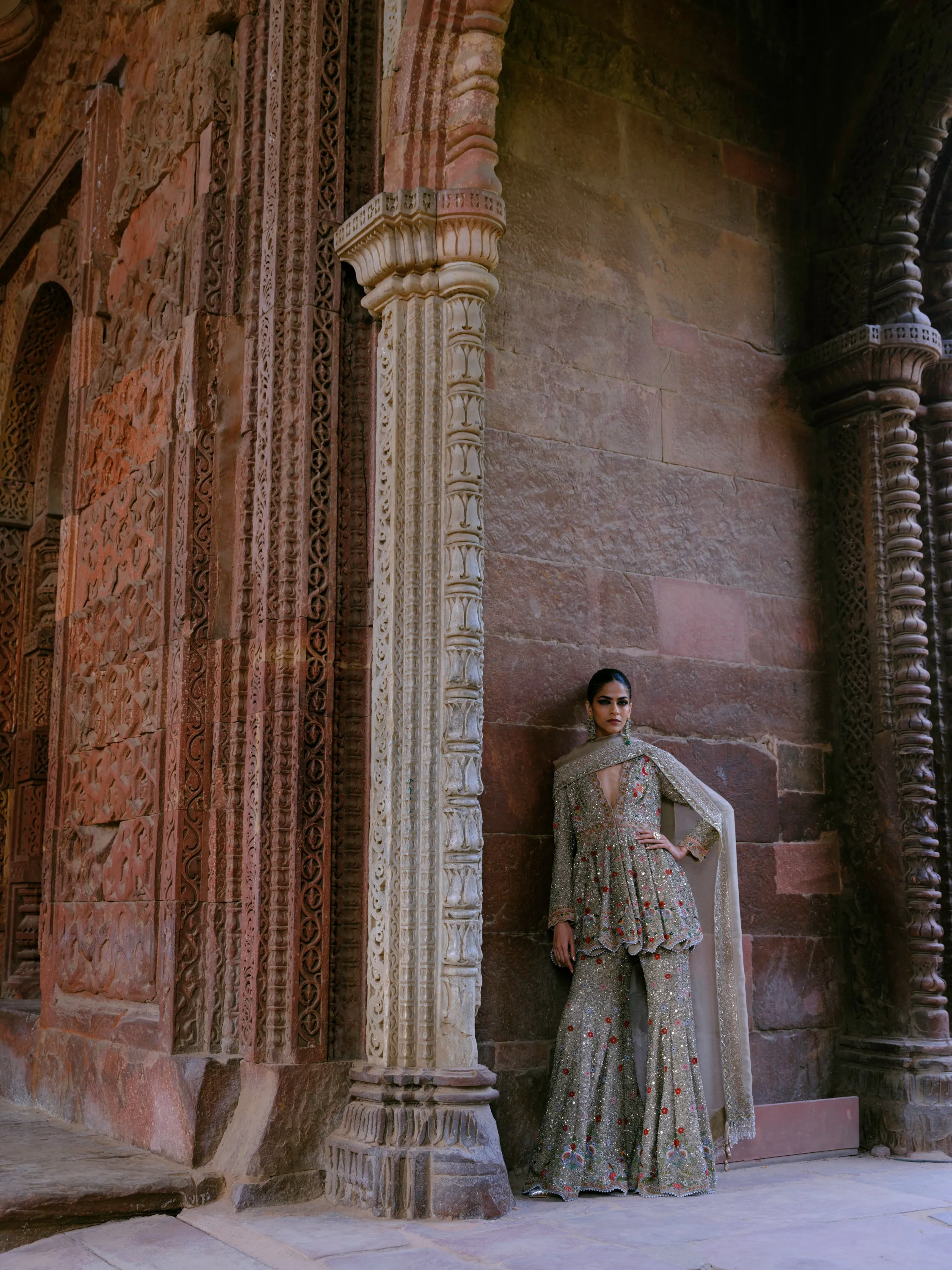 Nyra golden beige peplum set