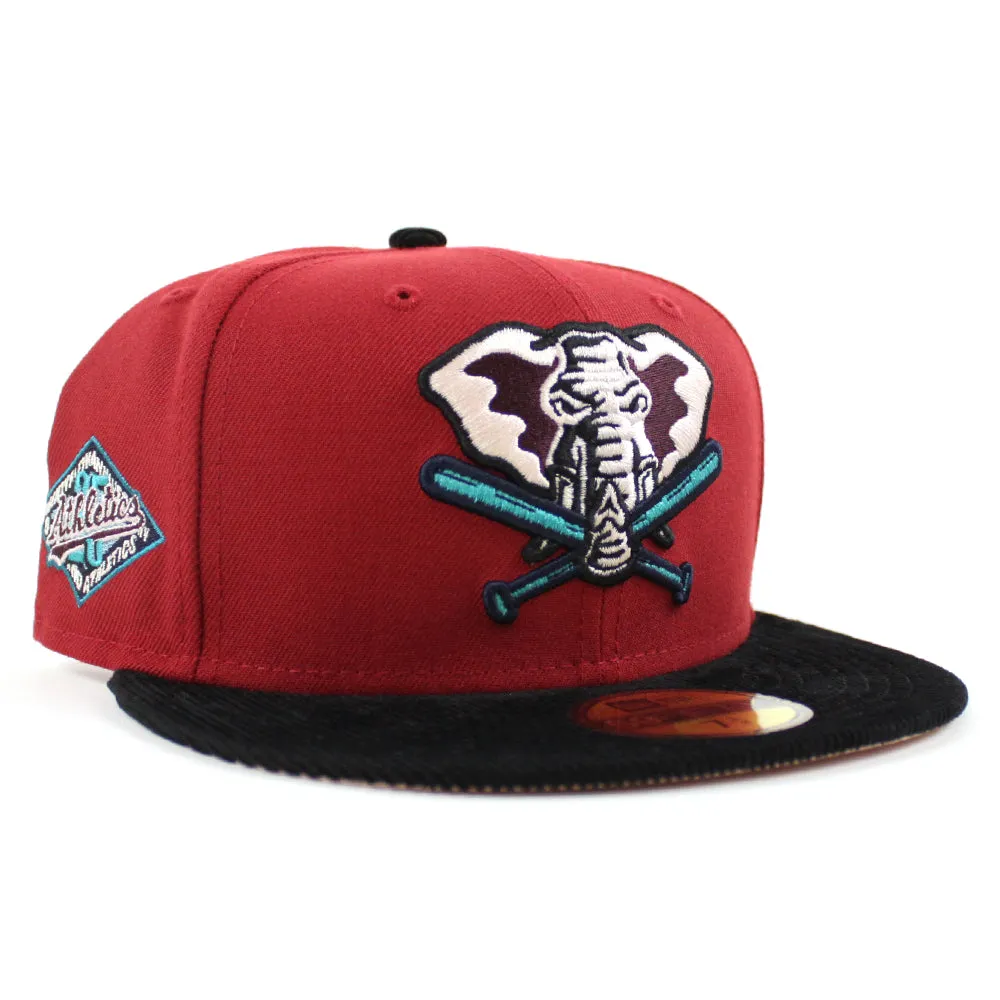 Oakland Athletics 25TH Anniversary New Era 59Fifty Fitted Hat (PINOT RED BLACK CORDUROY BLUSH SKY Under Brim)