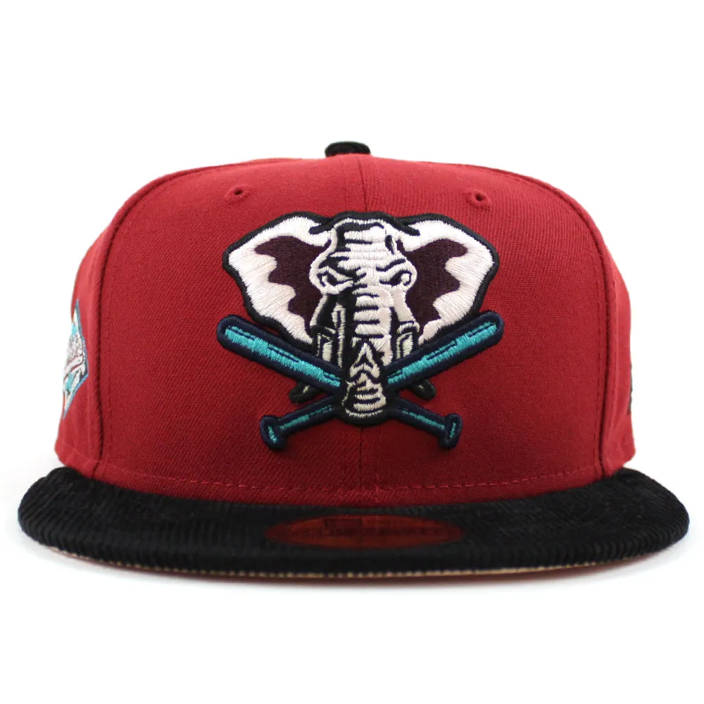 Oakland Athletics 25TH Anniversary New Era 59Fifty Fitted Hat (PINOT RED BLACK CORDUROY BLUSH SKY Under Brim)