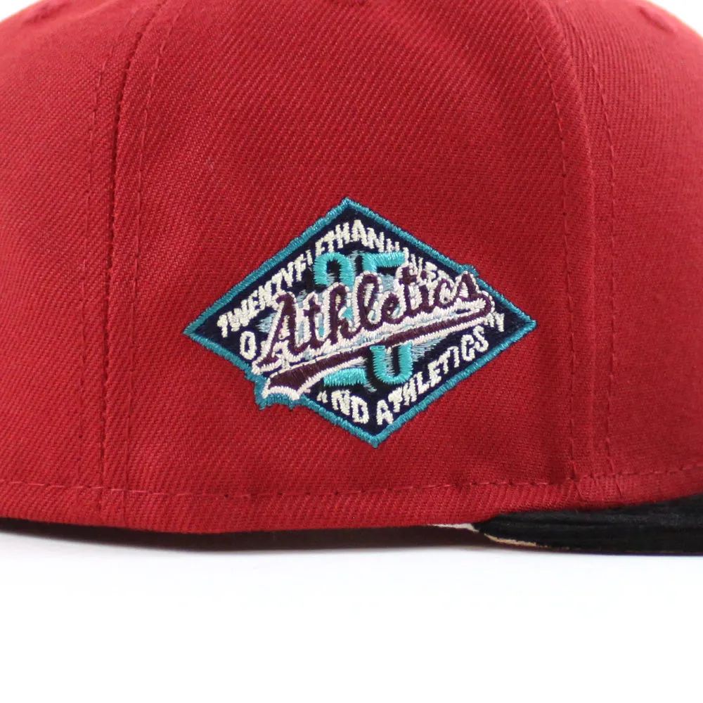 Oakland Athletics 25TH Anniversary New Era 59Fifty Fitted Hat (PINOT RED BLACK CORDUROY BLUSH SKY Under Brim)