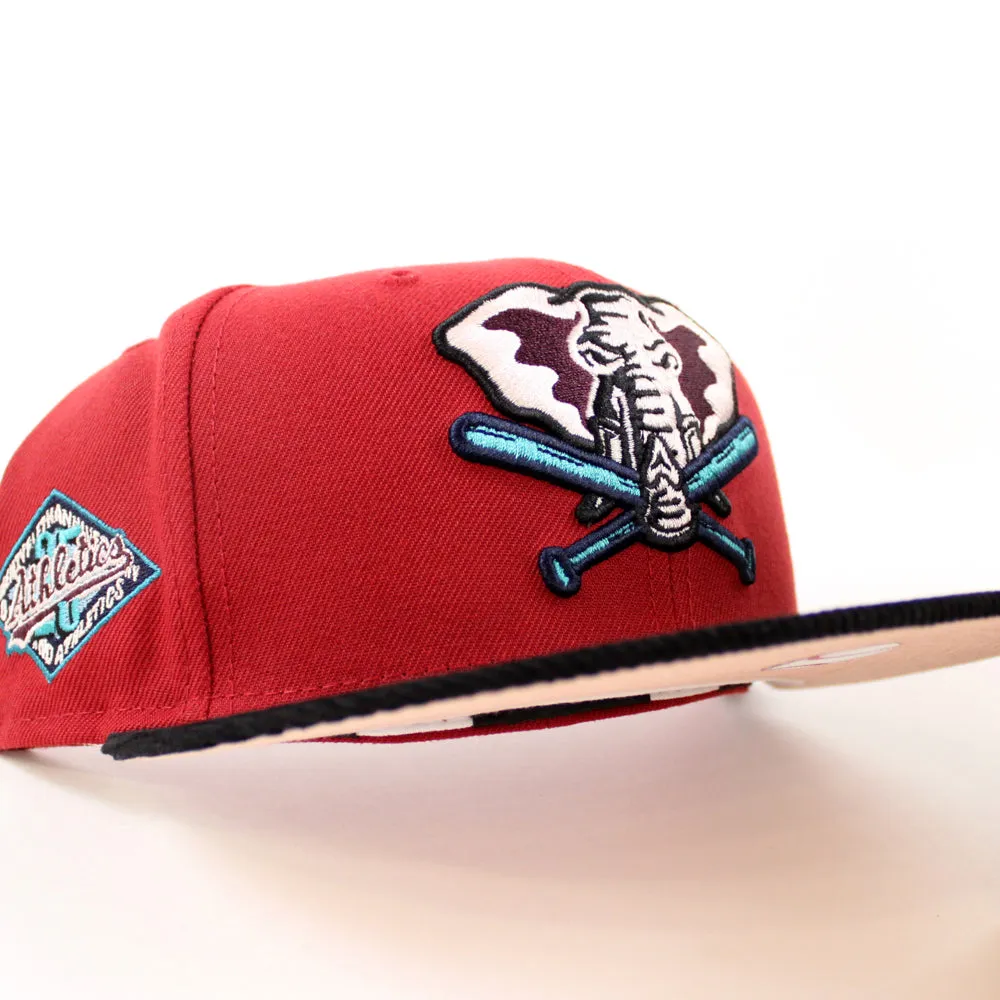 Oakland Athletics 25TH Anniversary New Era 59Fifty Fitted Hat (PINOT RED BLACK CORDUROY BLUSH SKY Under Brim)