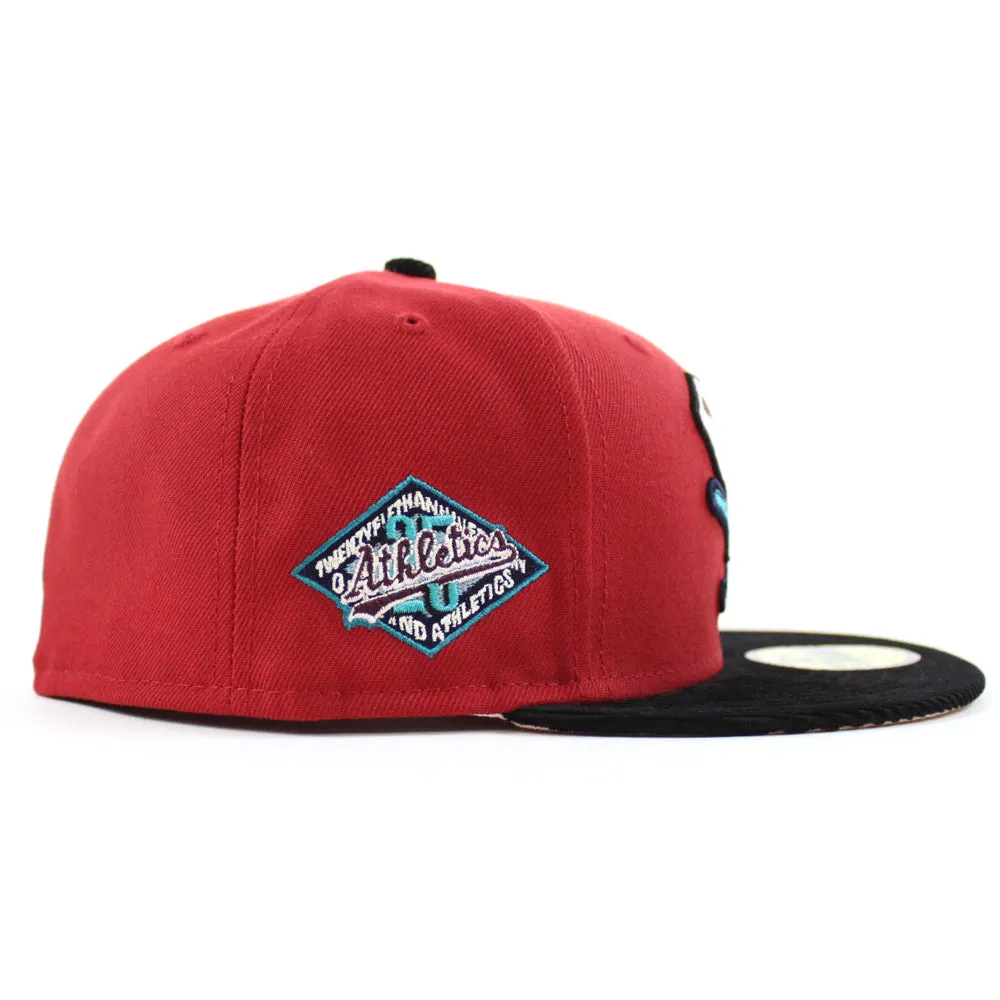 Oakland Athletics 25TH Anniversary New Era 59Fifty Fitted Hat (PINOT RED BLACK CORDUROY BLUSH SKY Under Brim)