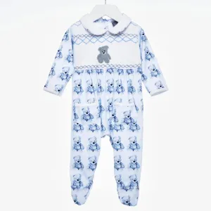 Ocean Baby Boys Blue Smocked Teddy Sleepsuit (NB-9M)
