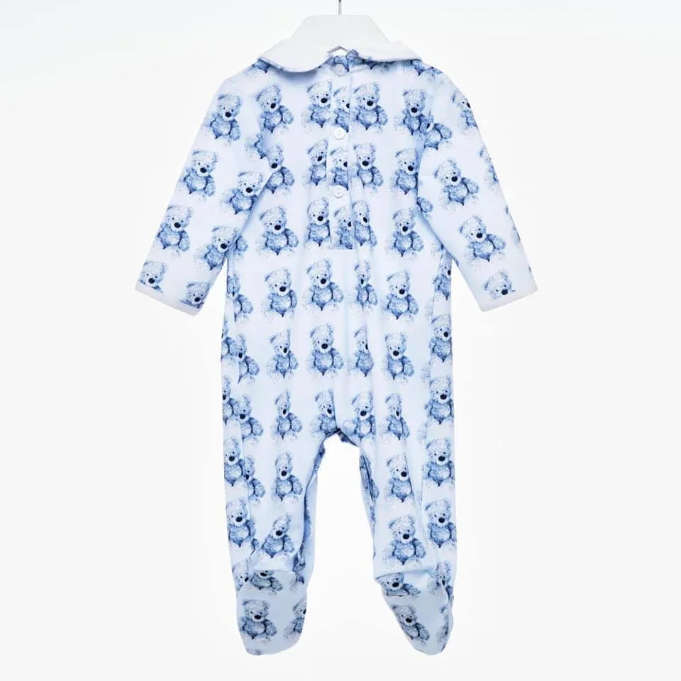 Ocean Baby Boys Blue Smocked Teddy Sleepsuit (NB-9M)