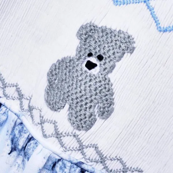 Ocean Baby Boys Blue Smocked Teddy Sleepsuit (NB-9M)