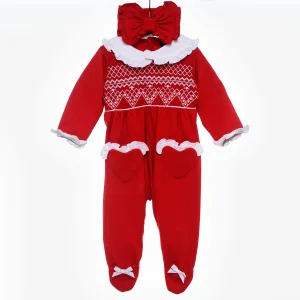 Ocean Baby Girls Ruby Red Smocked Sleepsuit & Headband Set (NB-18M)