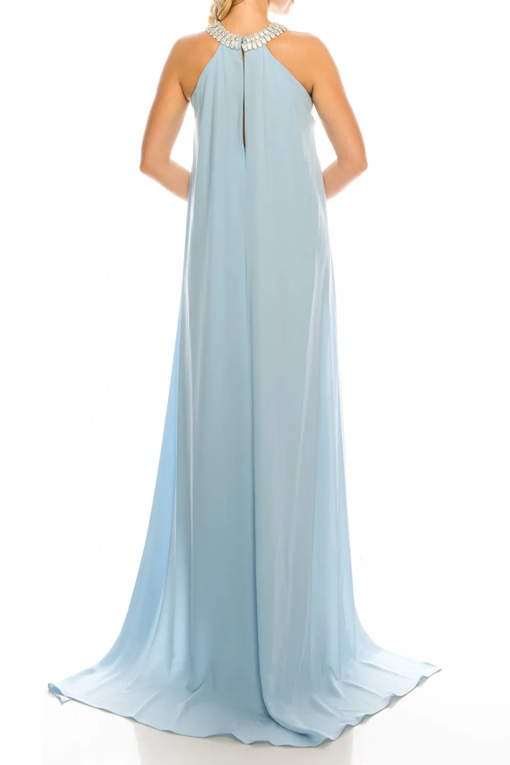 Odrella 1088 Blue Halter Evening Gown with Court Train