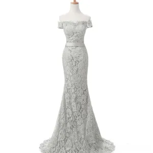 Off Shoulder Short Sleeve Lace Mermaid Long Evening Prom Dresses, Popular Cheap Long 2018 Party Prom Dresses, 17242