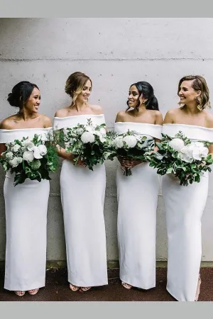 Off-the-shoulder White Long Bridesmaid Dresses for Adults