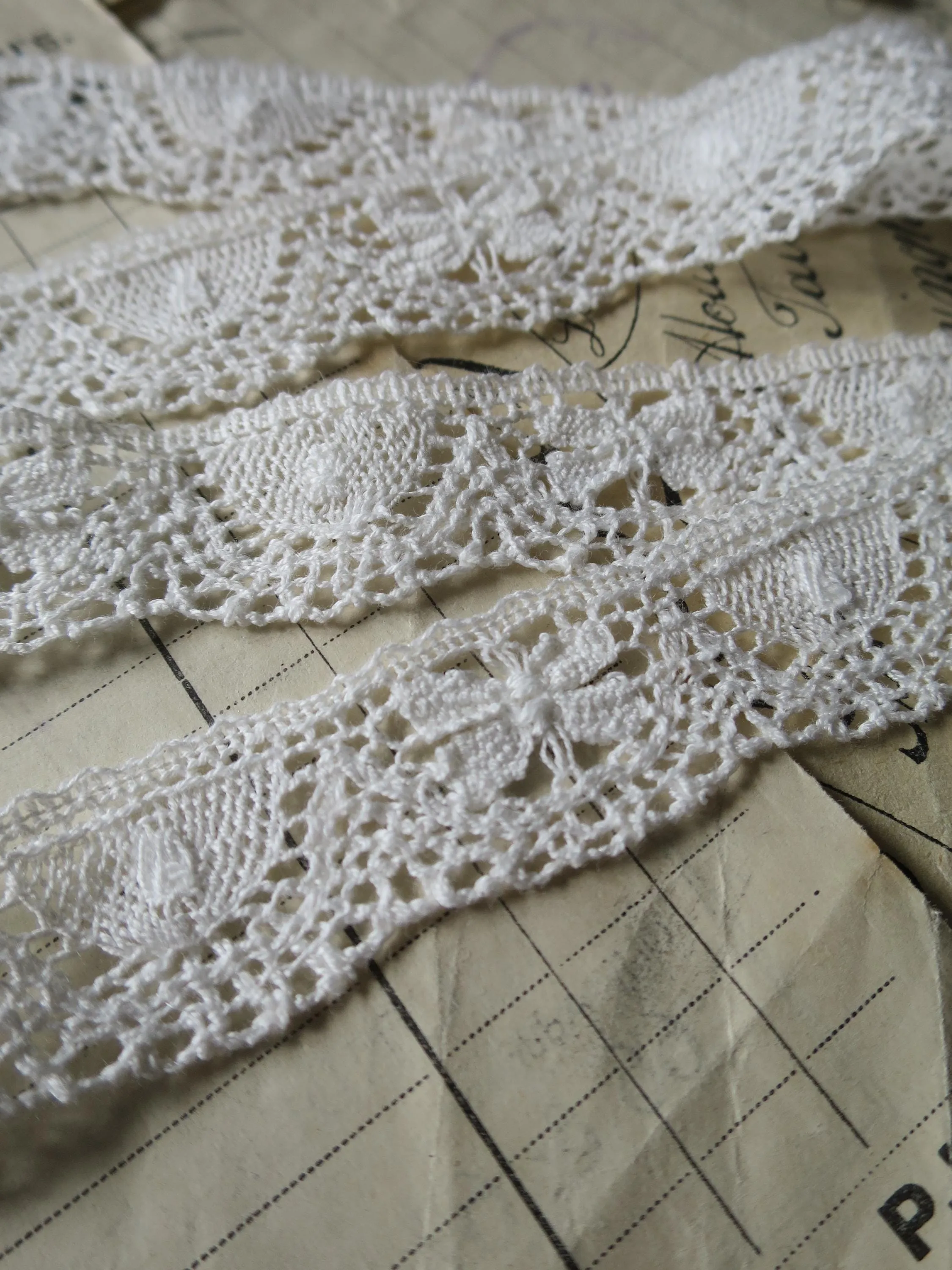Off White English Nottingham Cluny Lace- Butterflies & Cartouches- 2.3 cm